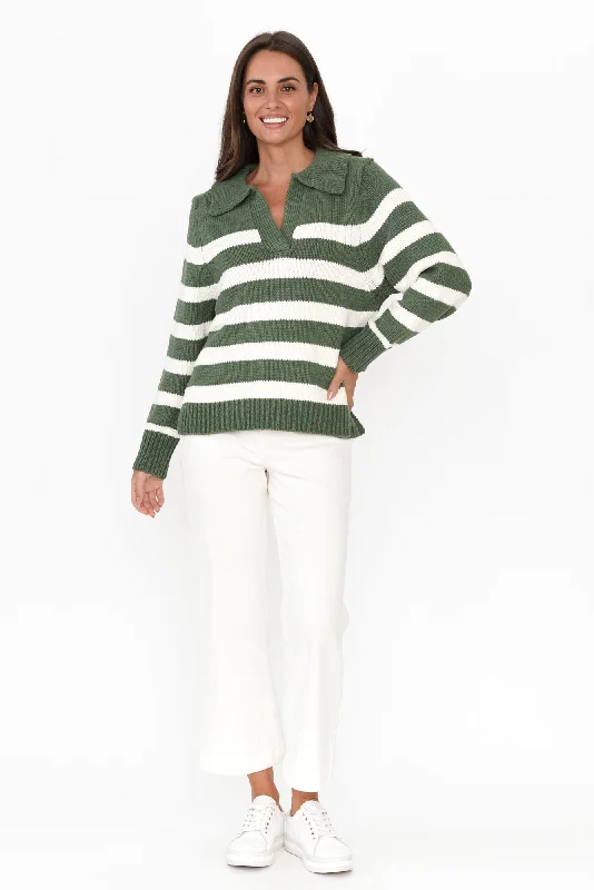 Cutler Khaki Stripe Knit Jumper