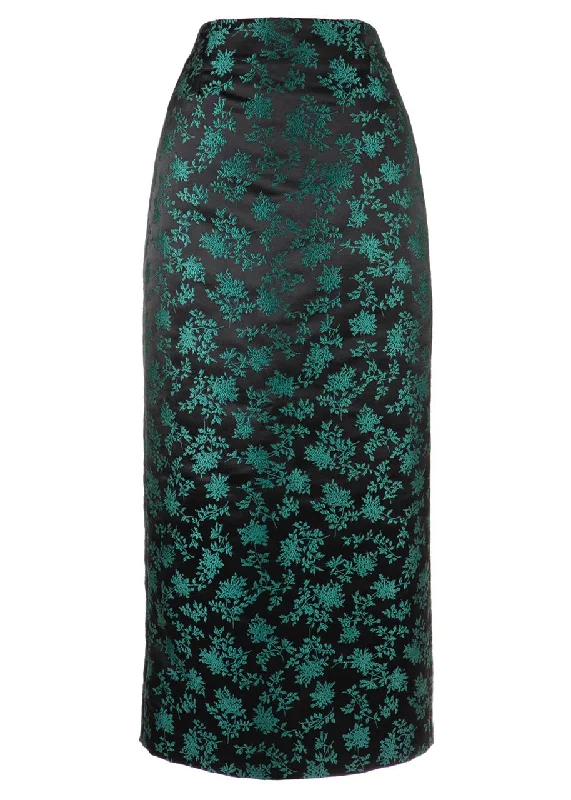 Deanna Pencil Skirt in Green & Black Floral