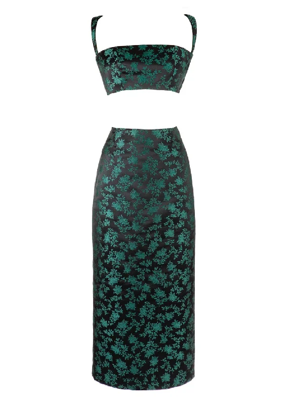 Deanna Pencil Skirt in Green & Black Floral