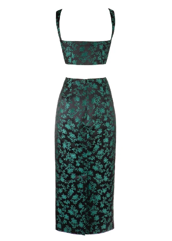 Deanna Pencil Skirt in Green & Black Floral