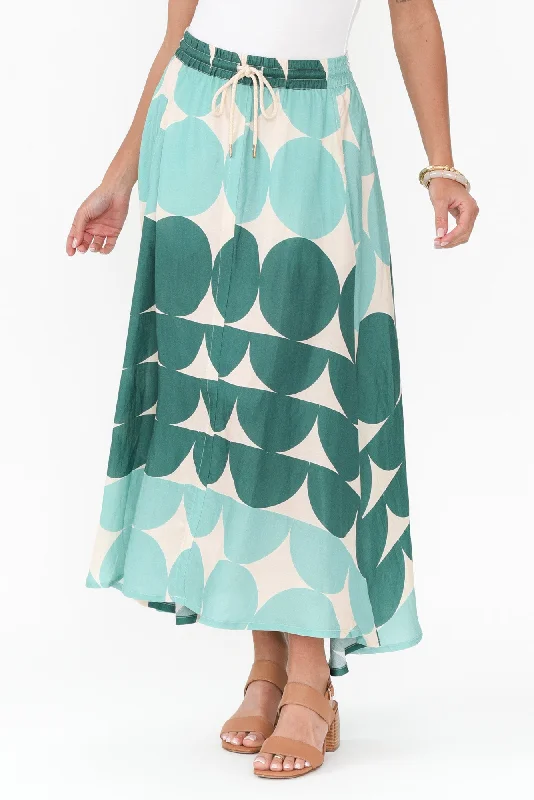 Domino Aqua Spot Linen Blend Skirt