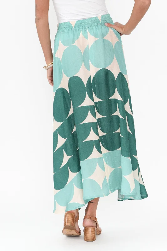 Domino Aqua Spot Linen Blend Skirt