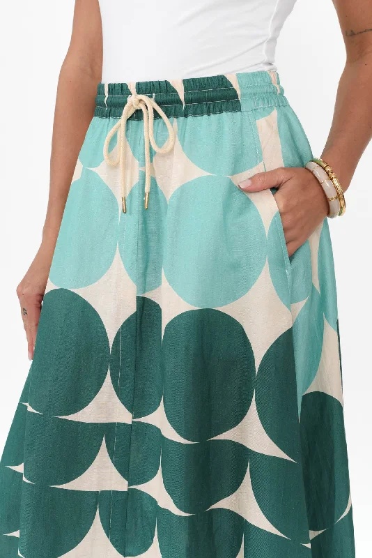 Domino Aqua Spot Linen Blend Skirt