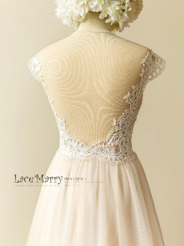 Elegant Boho Wedding Dress with Illusion Neckline