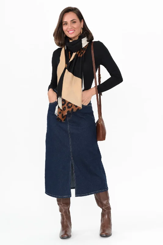 Eloise Dark Blue Denim Midi Skirt