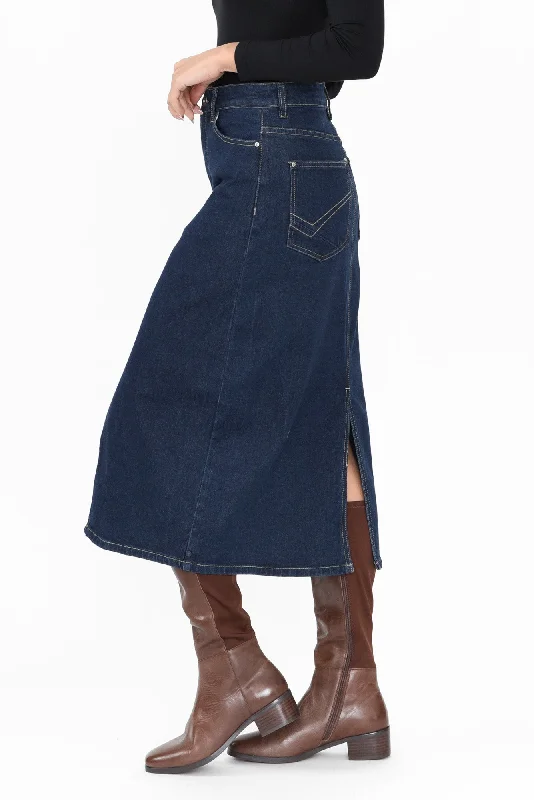 Eloise Dark Blue Denim Midi Skirt