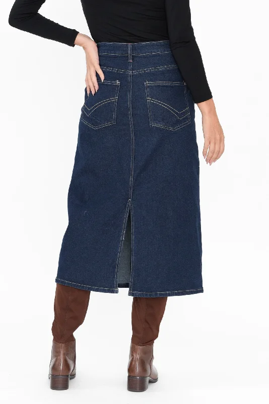 Eloise Dark Blue Denim Midi Skirt