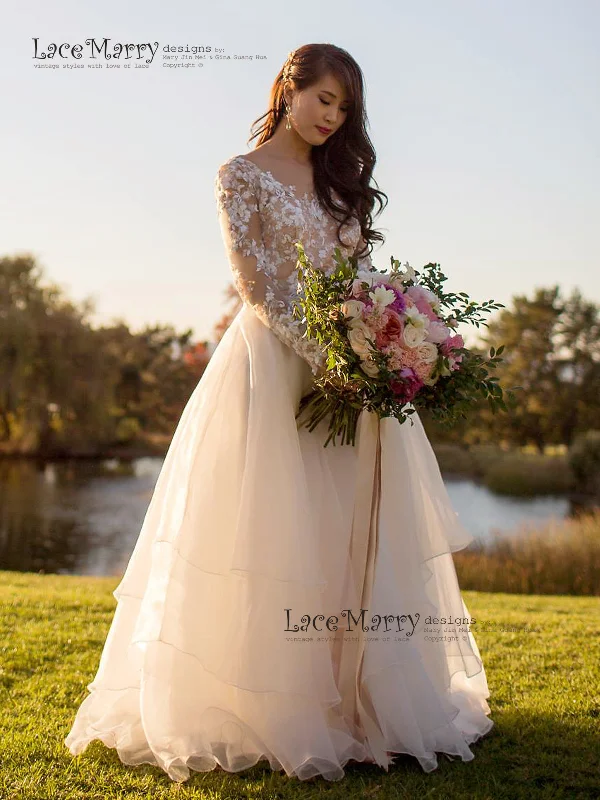 Exclusive Beaded Wedding Dress with Illusion Nude Top