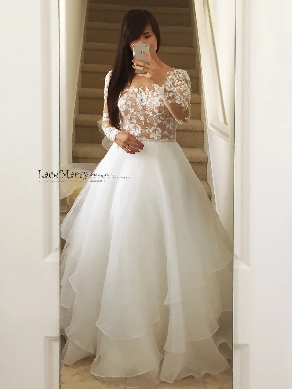 Exclusive Beaded Wedding Dress with Illusion Nude Top