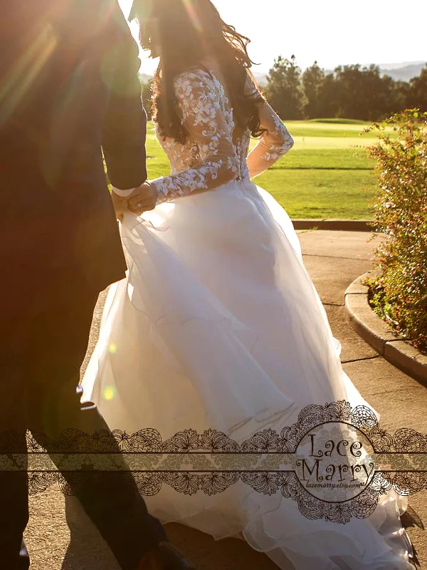 Exclusive Beaded Wedding Dress with Illusion Nude Top