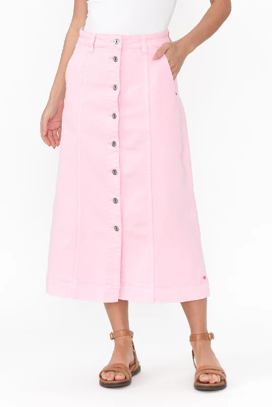 Florence Light Pink Denim Button Skirt