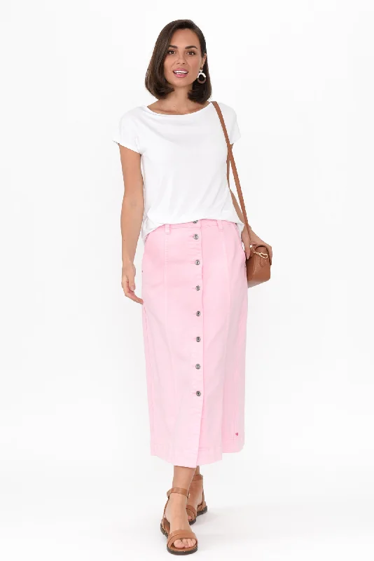 Florence Light Pink Denim Button Skirt