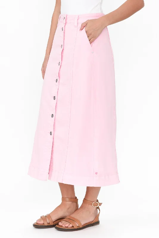 Florence Light Pink Denim Button Skirt