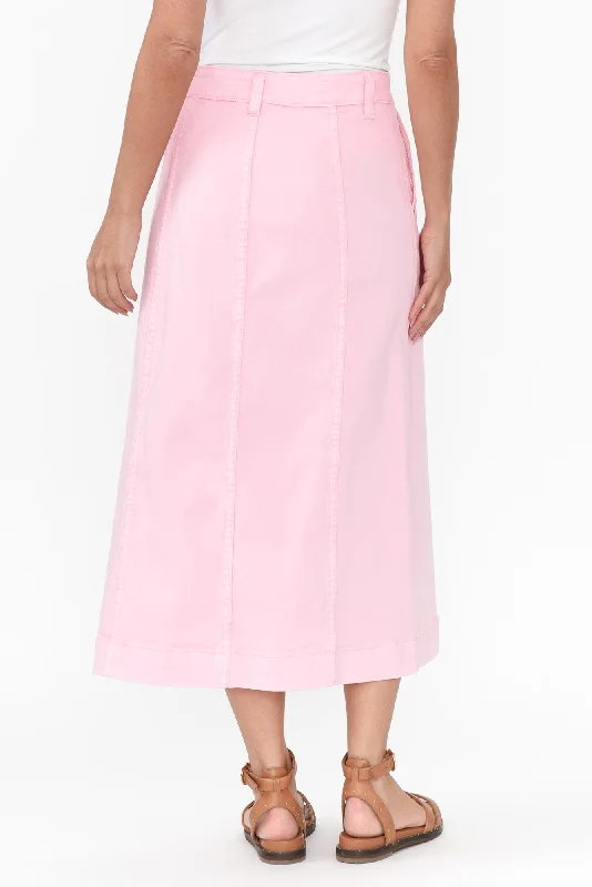 Florence Light Pink Denim Button Skirt