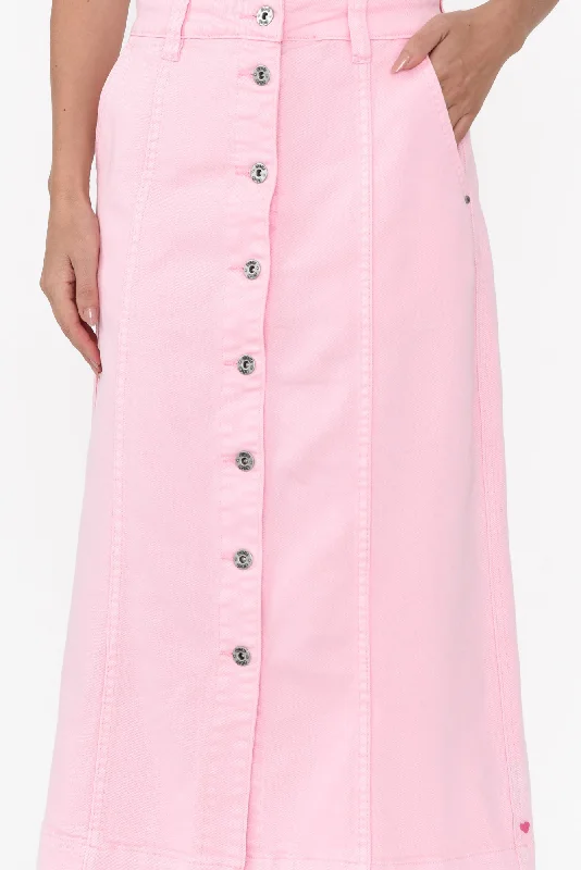 Florence Light Pink Denim Button Skirt