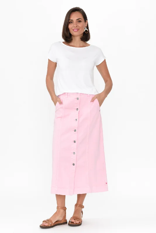 Florence Light Pink Denim Button Skirt