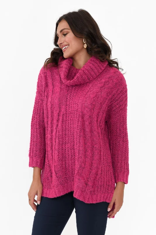 Hamlin Hot Pink Roll Neck Jumper