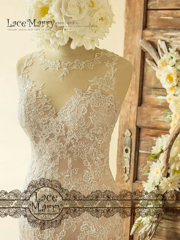 Incredible Blush Wedding Dress from Ivory Lace Flower Appliques