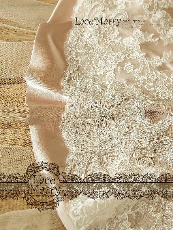 Incredible Blush Wedding Dress from Ivory Lace Flower Appliques