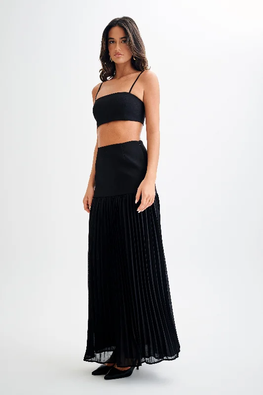 Jillian Pleated Maxi Skirt - Black