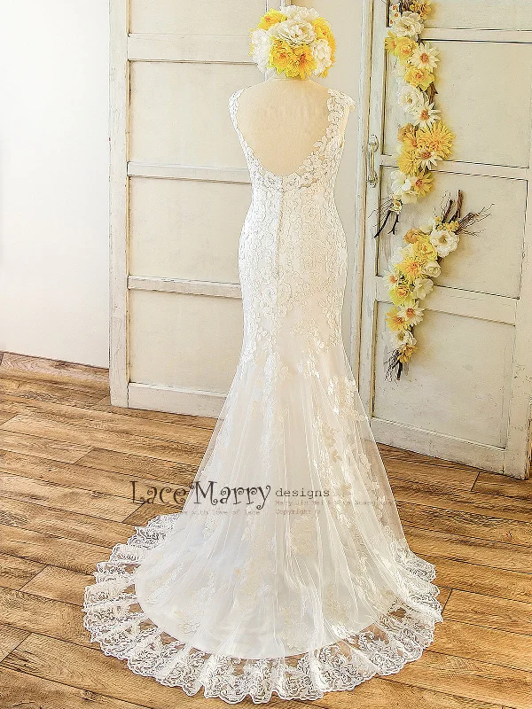 Lace Applique Wedding Dress with Deep Sweetheart Neckline