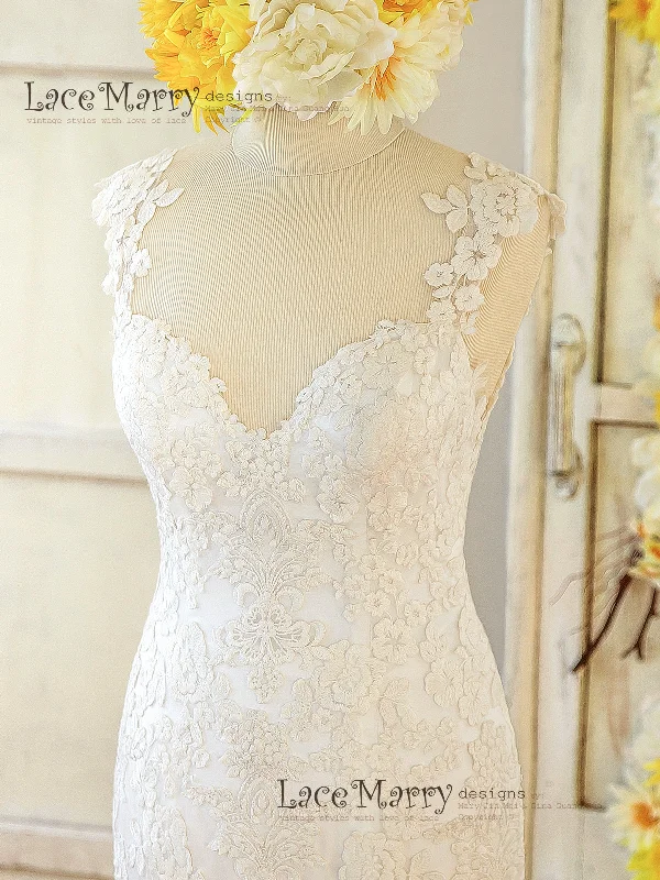 Lace Applique Wedding Dress with Deep Sweetheart Neckline