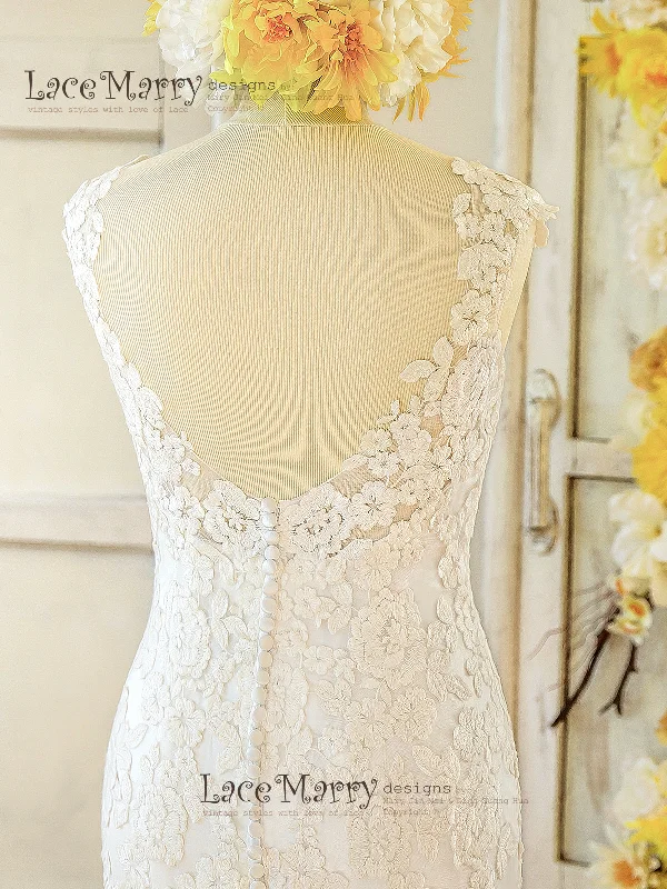 Lace Applique Wedding Dress with Deep Sweetheart Neckline