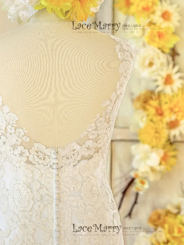 Lace Applique Wedding Dress with Deep Sweetheart Neckline