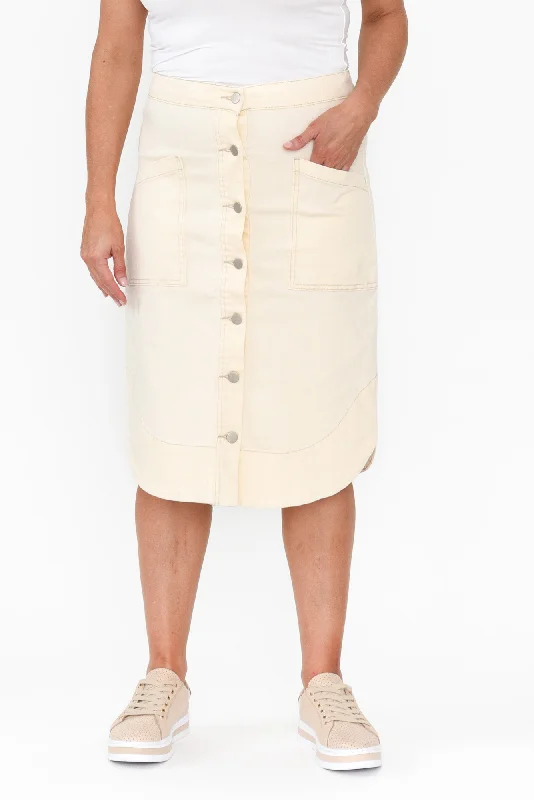 Laitte Cream Denim Button Skirt