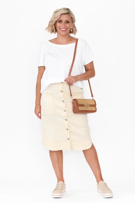 Laitte Cream Denim Button Skirt