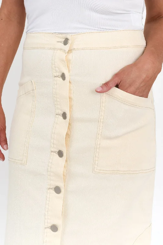 Laitte Cream Denim Button Skirt