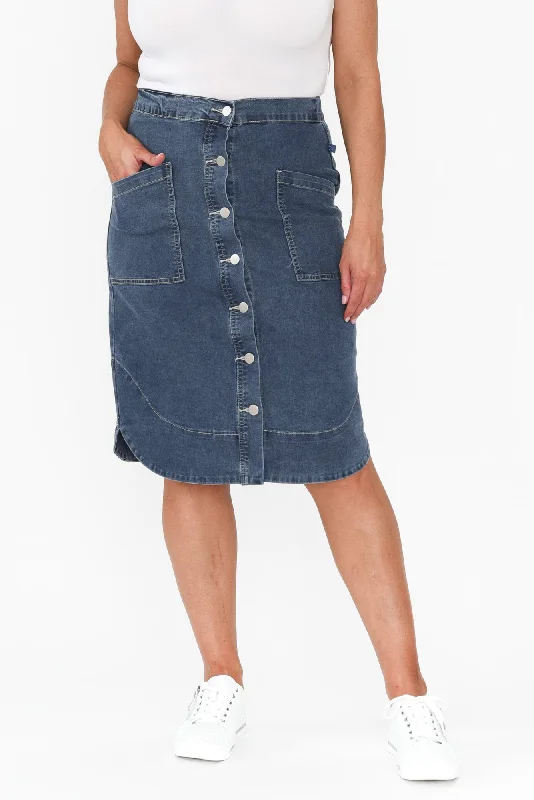 Laitte Dark Blue Denim Button Skirt