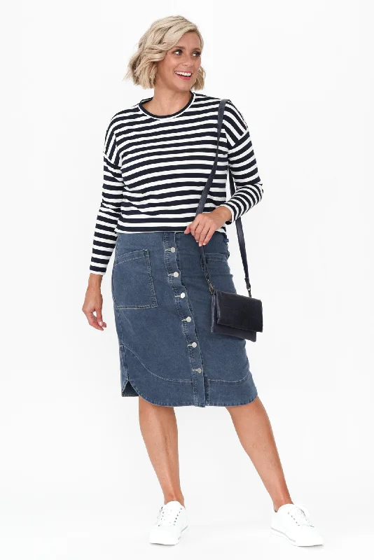 Laitte Dark Blue Denim Button Skirt