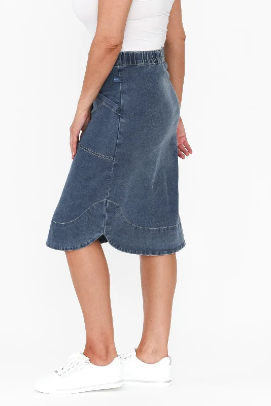 Laitte Dark Blue Denim Button Skirt