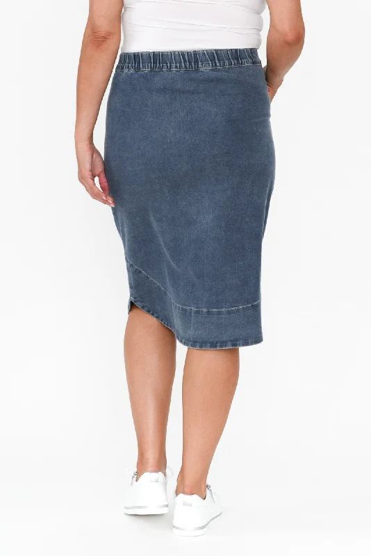 Laitte Dark Blue Denim Button Skirt