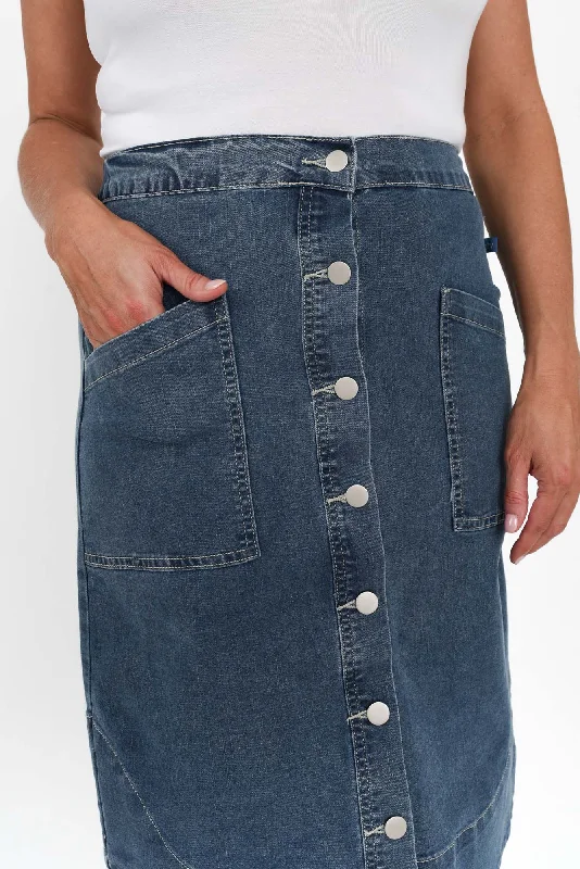 Laitte Dark Blue Denim Button Skirt