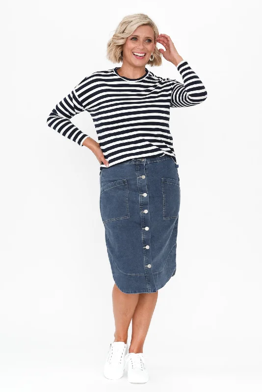 Laitte Dark Blue Denim Button Skirt