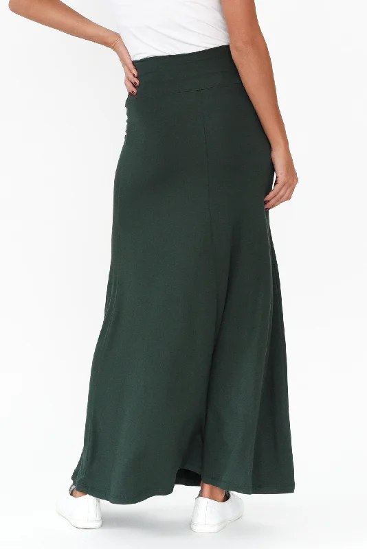 Lana Dark Green Bamboo Maxi Skirt