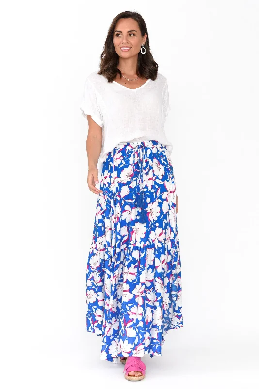 Lysandra Blue Flower Maxi Skirt