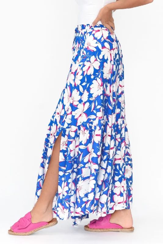 Lysandra Blue Flower Maxi Skirt