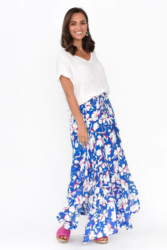 Lysandra Blue Flower Maxi Skirt