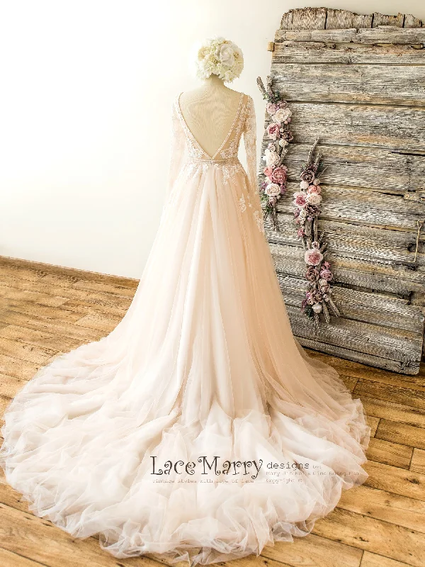 Ombre Wedding Dress in Nude Tulle and Ivory Applique