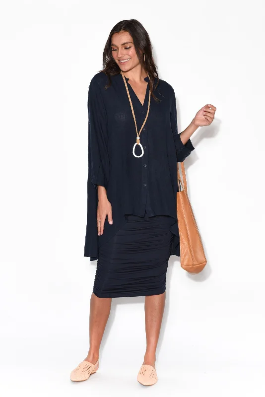 Ross Navy Bamboo Ruched Skirt