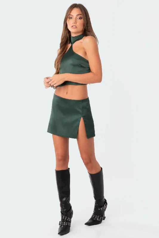 Daina Satin Slit Mini Skirt