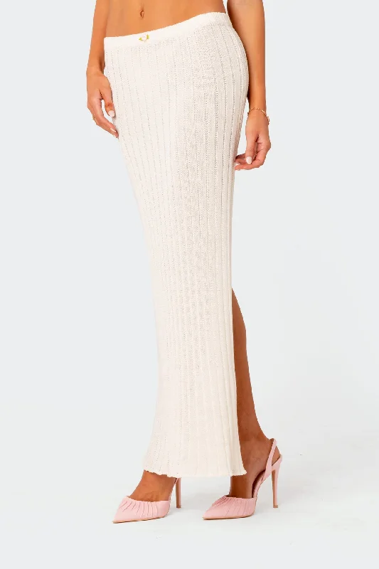 Rosebud Knit Low Rise Back Slitted Maxi Skirt