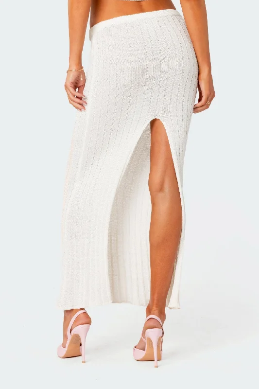 Rosebud Knit Low Rise Back Slitted Maxi Skirt