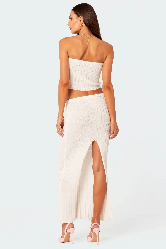 Rosebud Knit Low Rise Back Slitted Maxi Skirt