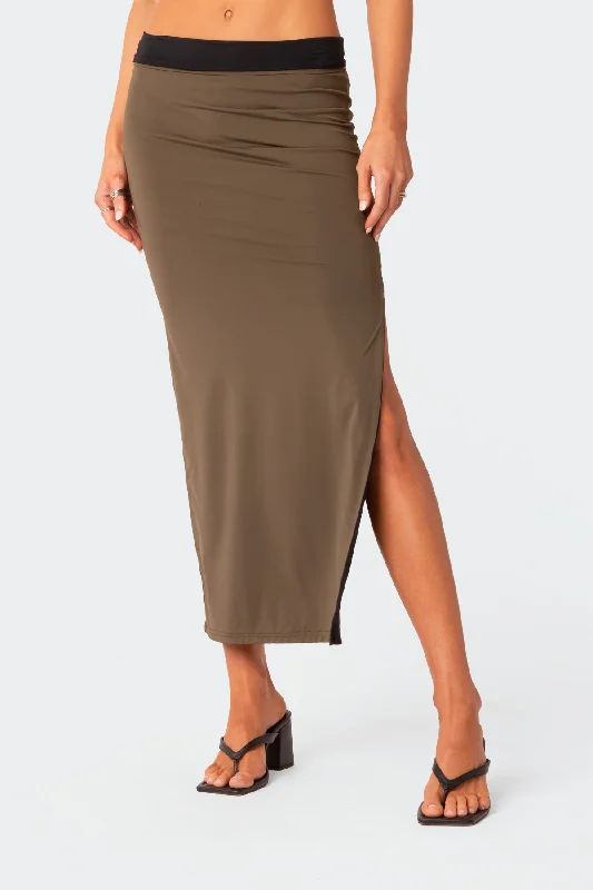 Rissa Reversible Low Rise Slitted Maxi Skirt