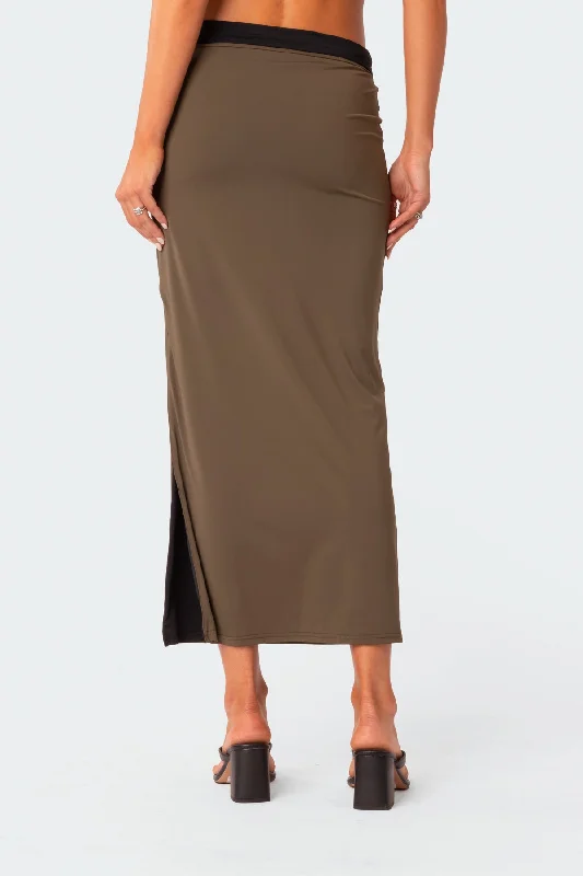 Rissa Reversible Low Rise Slitted Maxi Skirt