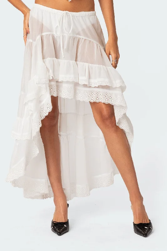 Sheer High-Low Ruffle Maxi Skirt